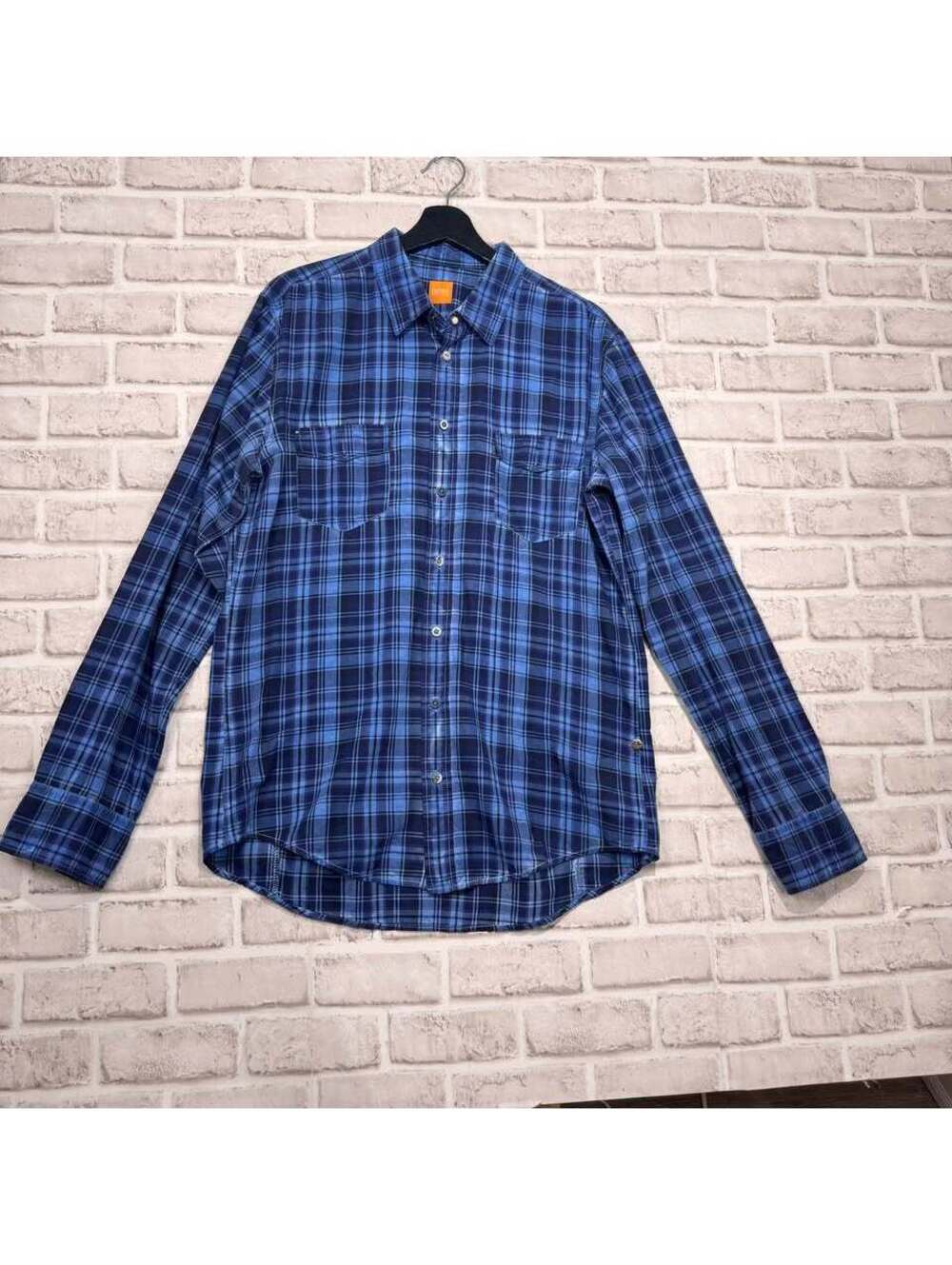 Boss Hugo Boss Blue Plaid Button Down Shirt Men's L